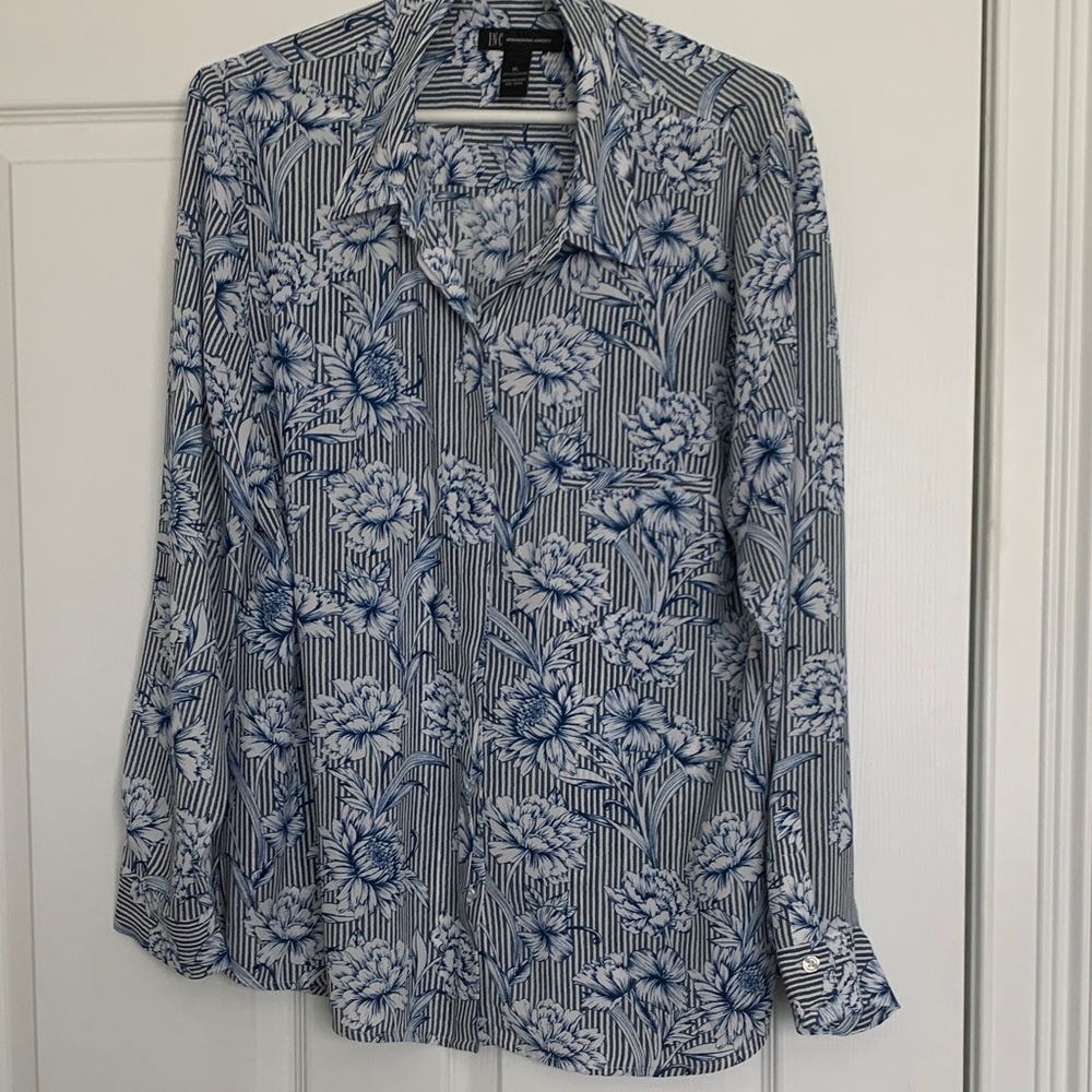 INC Blue Floral Blouse